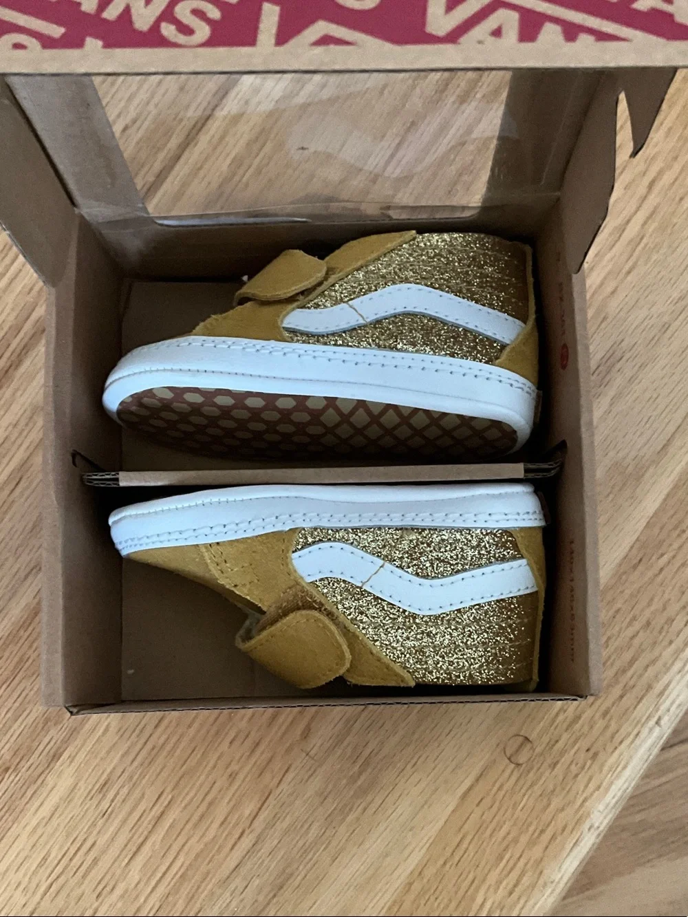 Vans Infant Gold Glitter and White Old Skool Sneakers